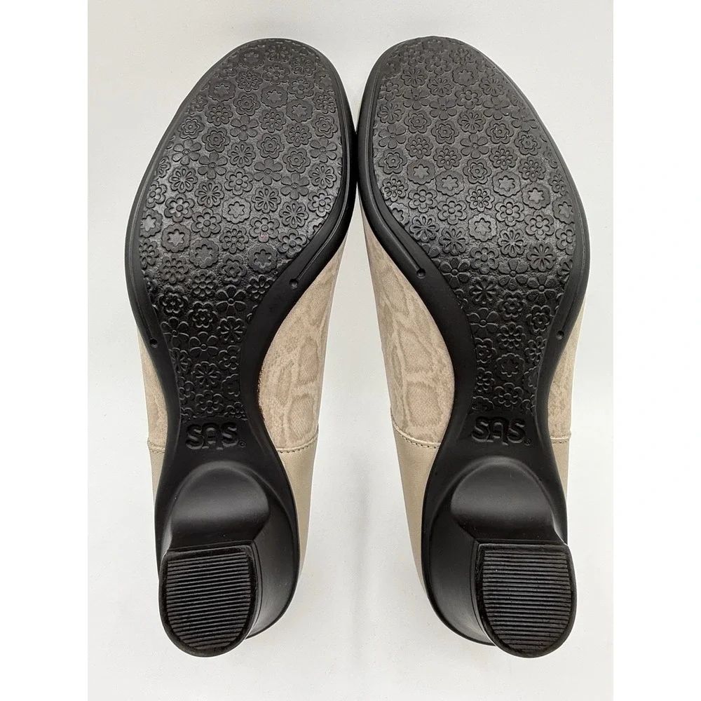 SAS Isabel Beige Snake Leather Shoes Mary Jane  Pumps Mid‎ Heel Buckle US Sz 9.5